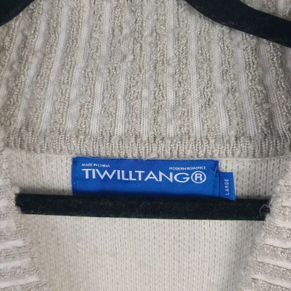 Twilltango Men's Beige Deep V-Neck Sweater With Ribbed Collar Pullover Sz L